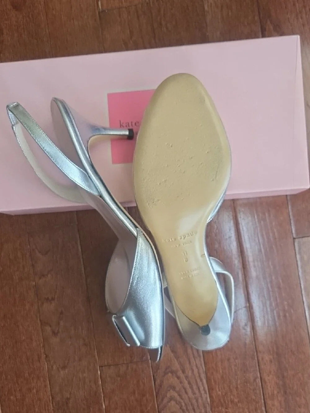kate spade Silver Metallic Open-Toe Bow Slingback Flats